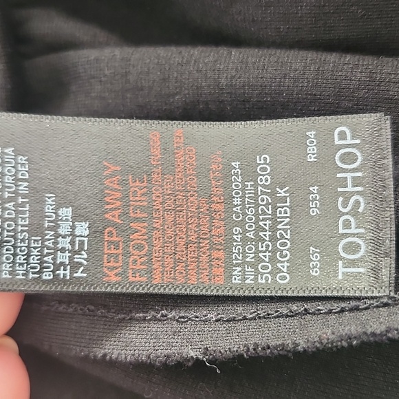 Topshop Black Stretchy Crop Top, Open Back Tie Bow Bishop Sleeves, Size 8 - Picture 9 of 11